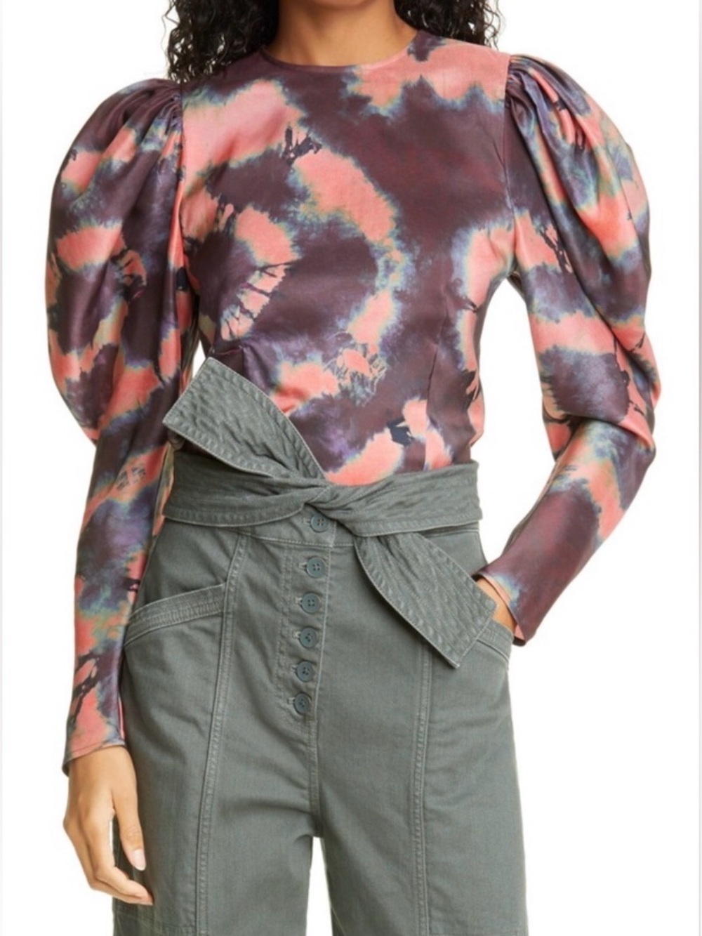 Ulla Johnson Ora Tie-Dye Puff-Sleeve 100% Silk